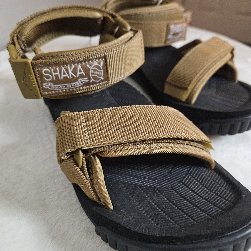 Shaka Tan and Black Tactical Sandals with Adjustable Straps